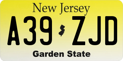 NJ license plate A39ZJD