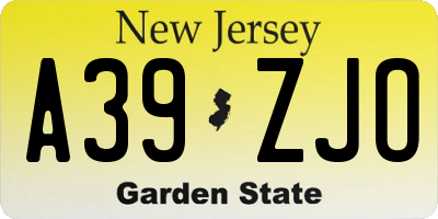 NJ license plate A39ZJO