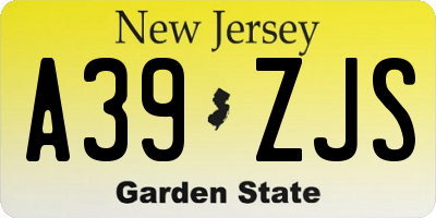 NJ license plate A39ZJS