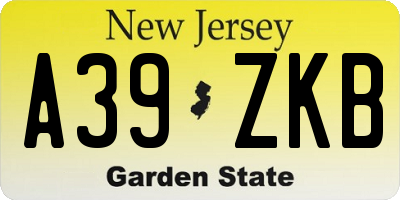 NJ license plate A39ZKB