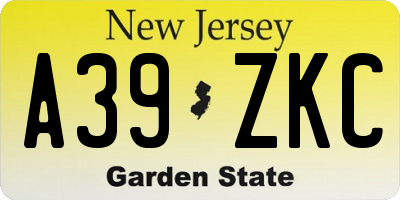 NJ license plate A39ZKC