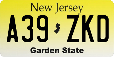 NJ license plate A39ZKD