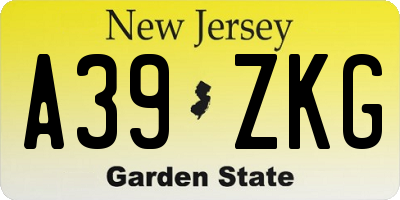 NJ license plate A39ZKG