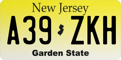 NJ license plate A39ZKH