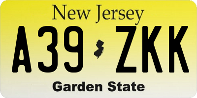 NJ license plate A39ZKK