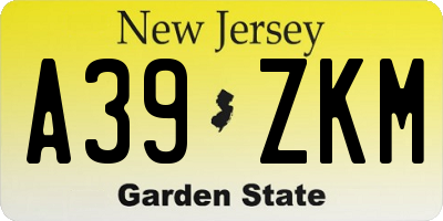 NJ license plate A39ZKM