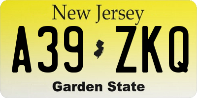 NJ license plate A39ZKQ