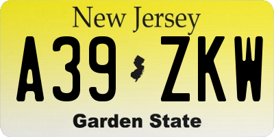 NJ license plate A39ZKW