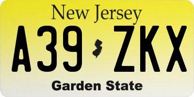 NJ license plate A39ZKX