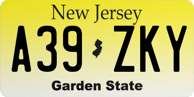 NJ license plate A39ZKY
