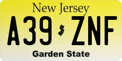NJ license plate A39ZNF