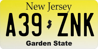 NJ license plate A39ZNK