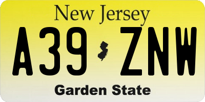 NJ license plate A39ZNW