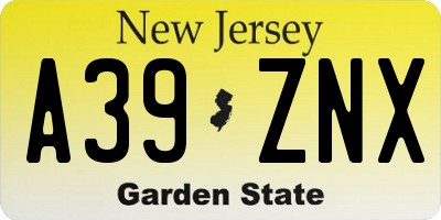 NJ license plate A39ZNX