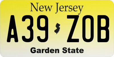 NJ license plate A39ZOB