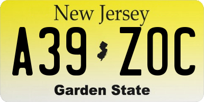 NJ license plate A39ZOC
