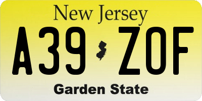NJ license plate A39ZOF