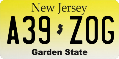 NJ license plate A39ZOG