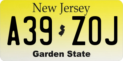 NJ license plate A39ZOJ