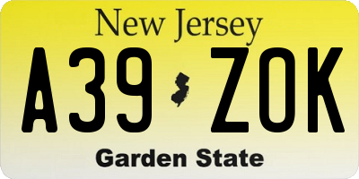 NJ license plate A39ZOK