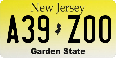 NJ license plate A39ZOO