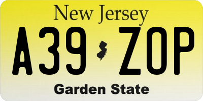 NJ license plate A39ZOP