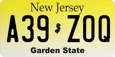 NJ license plate A39ZOQ