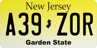 NJ license plate A39ZOR