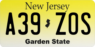 NJ license plate A39ZOS