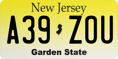 NJ license plate A39ZOU