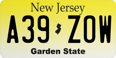NJ license plate A39ZOW