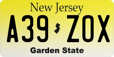 NJ license plate A39ZOX
