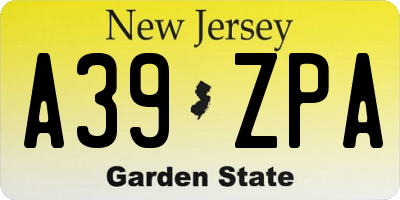 NJ license plate A39ZPA