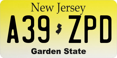 NJ license plate A39ZPD
