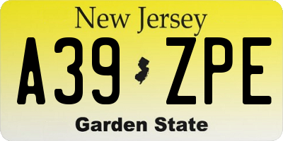 NJ license plate A39ZPE