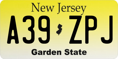 NJ license plate A39ZPJ