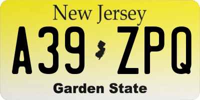 NJ license plate A39ZPQ