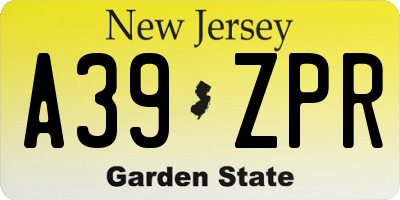 NJ license plate A39ZPR