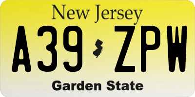NJ license plate A39ZPW