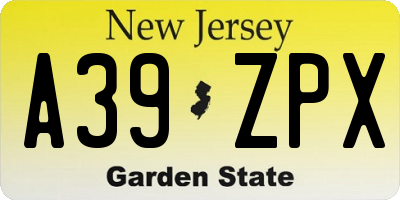 NJ license plate A39ZPX