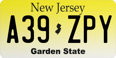 NJ license plate A39ZPY