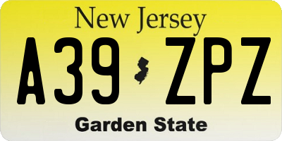 NJ license plate A39ZPZ