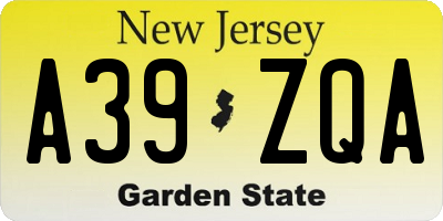 NJ license plate A39ZQA