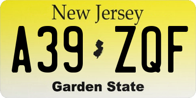 NJ license plate A39ZQF