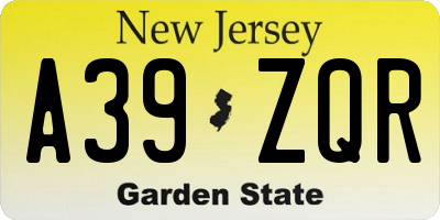 NJ license plate A39ZQR