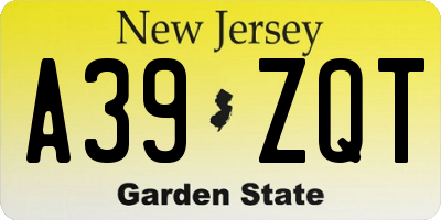 NJ license plate A39ZQT