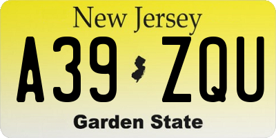 NJ license plate A39ZQU