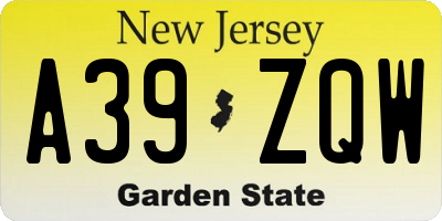 NJ license plate A39ZQW
