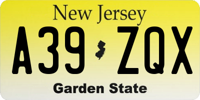 NJ license plate A39ZQX