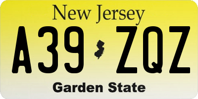 NJ license plate A39ZQZ